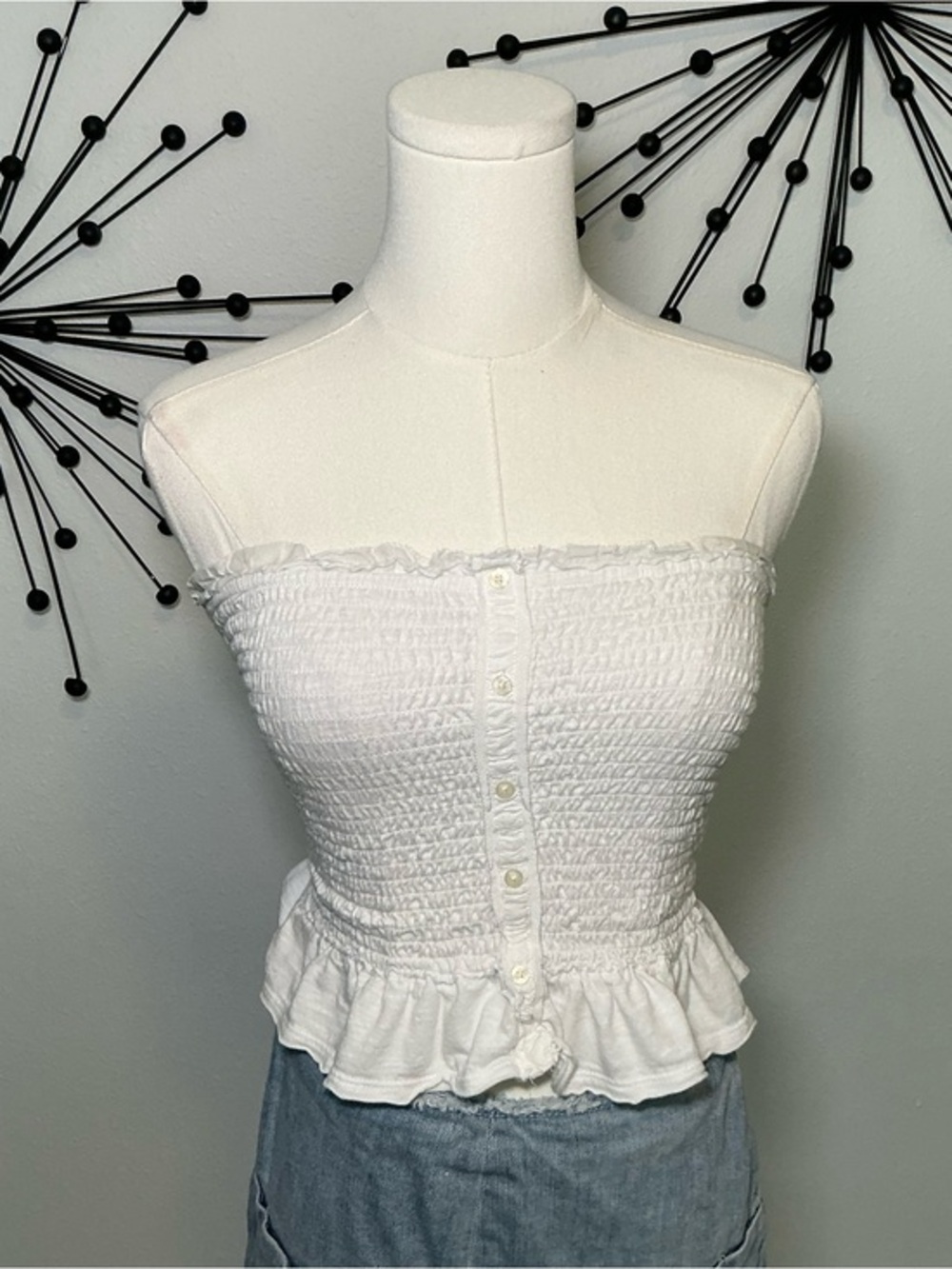 Abercrombie & Fitch White Smocked Tube Top XS Ruffle Peplum Strapless